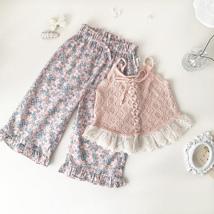 タンクトップ・キャミソール・ノースリーブトップス レースフリルニットキャミソールトップス【mh0009560】