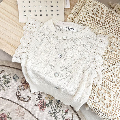 タンクトップ・キャミソール・ノースリーブトップス フリルレースニットブラウス【mh0009561】