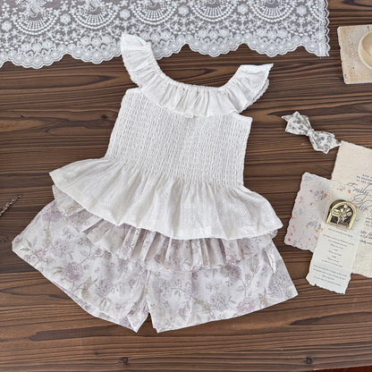 タンクトップ・キャミソール・ノースリーブトップス オフショルダーフラワープリントシャーリングトップス【mh0009563】