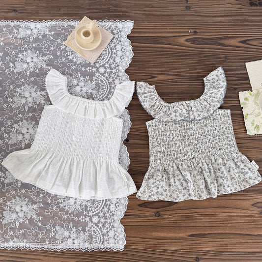 タンクトップ・キャミソール・ノースリーブトップス オフショルダーフラワープリントシャーリングトップス【mh0009563】