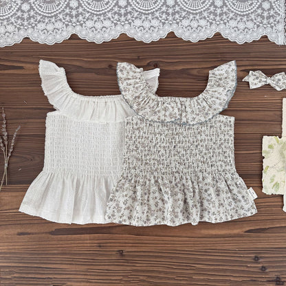 タンクトップ・キャミソール・ノースリーブトップス オフショルダーフラワープリントシャーリングトップス【mh0009563】