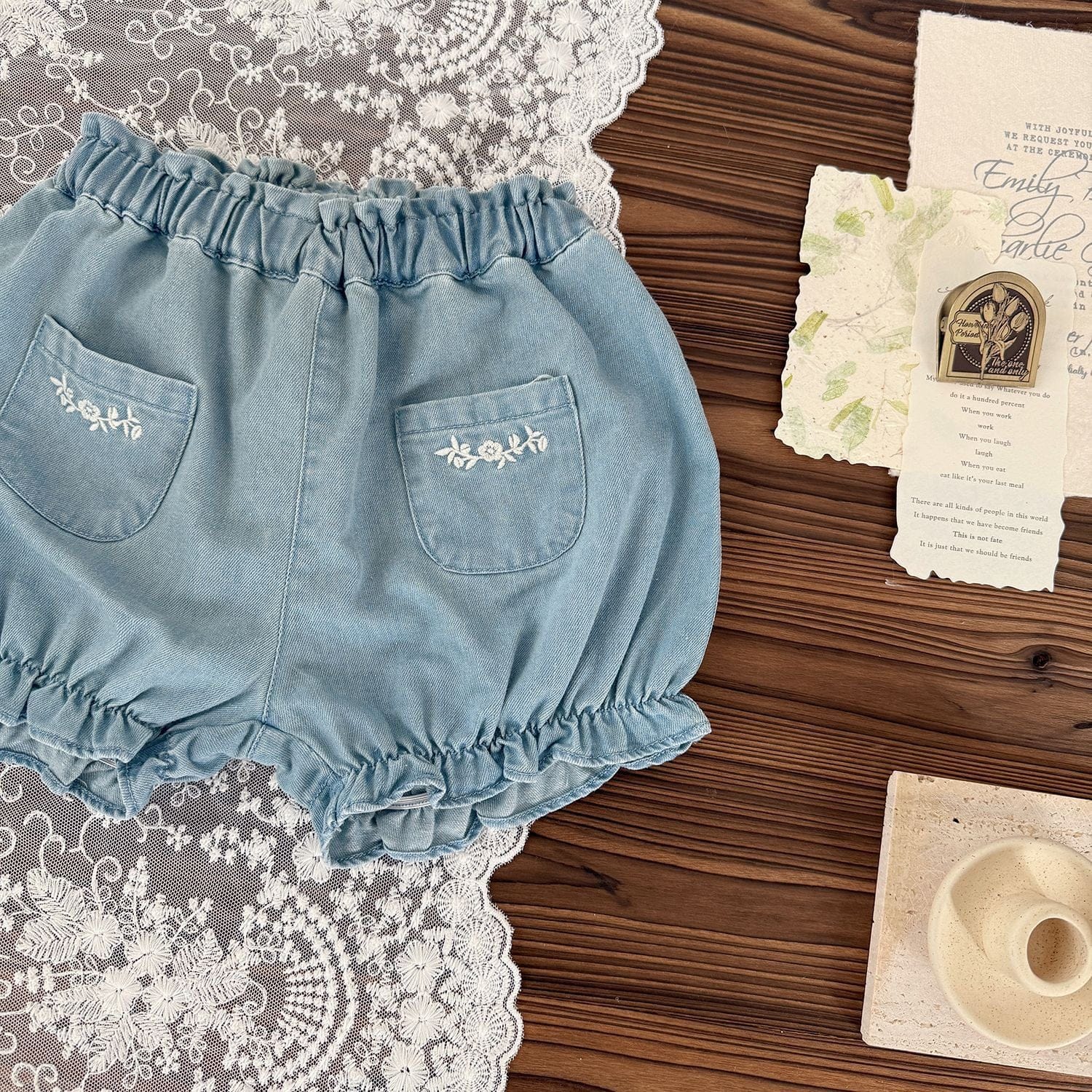 ハーフパンツ・ショートパンツ 刺繍デニムバルーンショートパンツ【mh0009565】