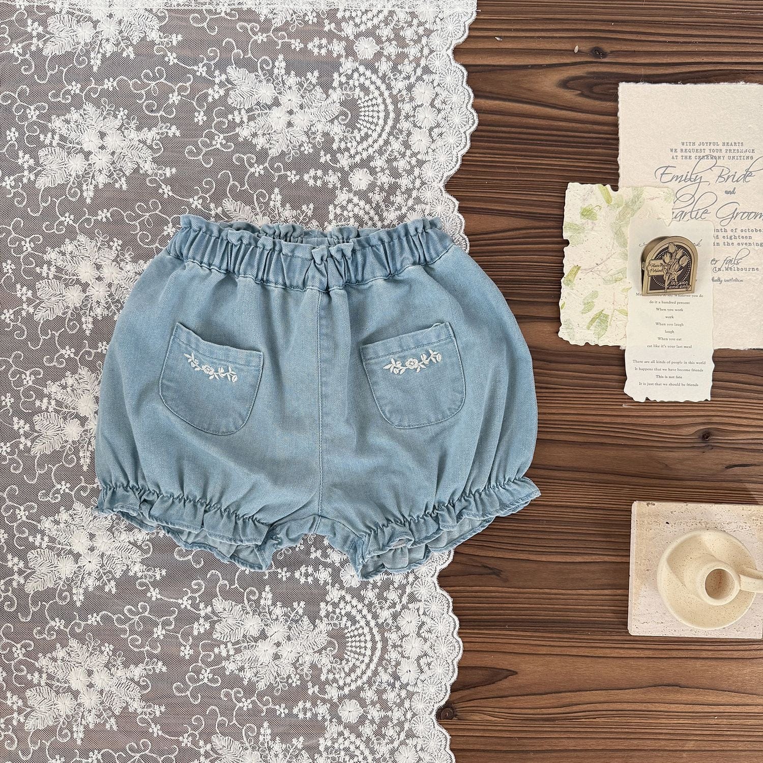 ハーフパンツ・ショートパンツ 刺繍デニムバルーンショートパンツ【mh0009565】