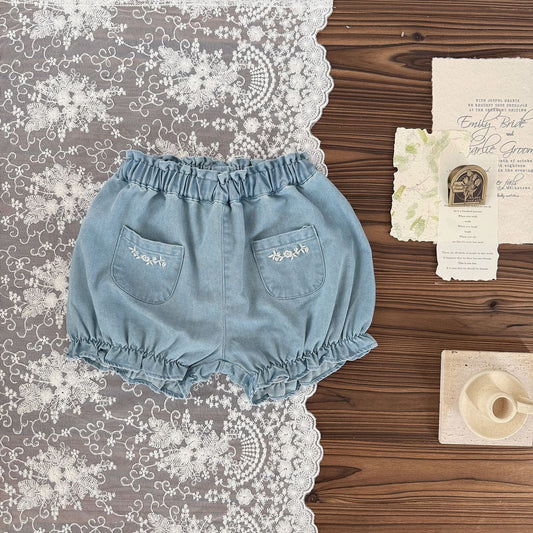 ハーフパンツ・ショートパンツ 刺繍デニムバルーンショートパンツ【mh0009565】