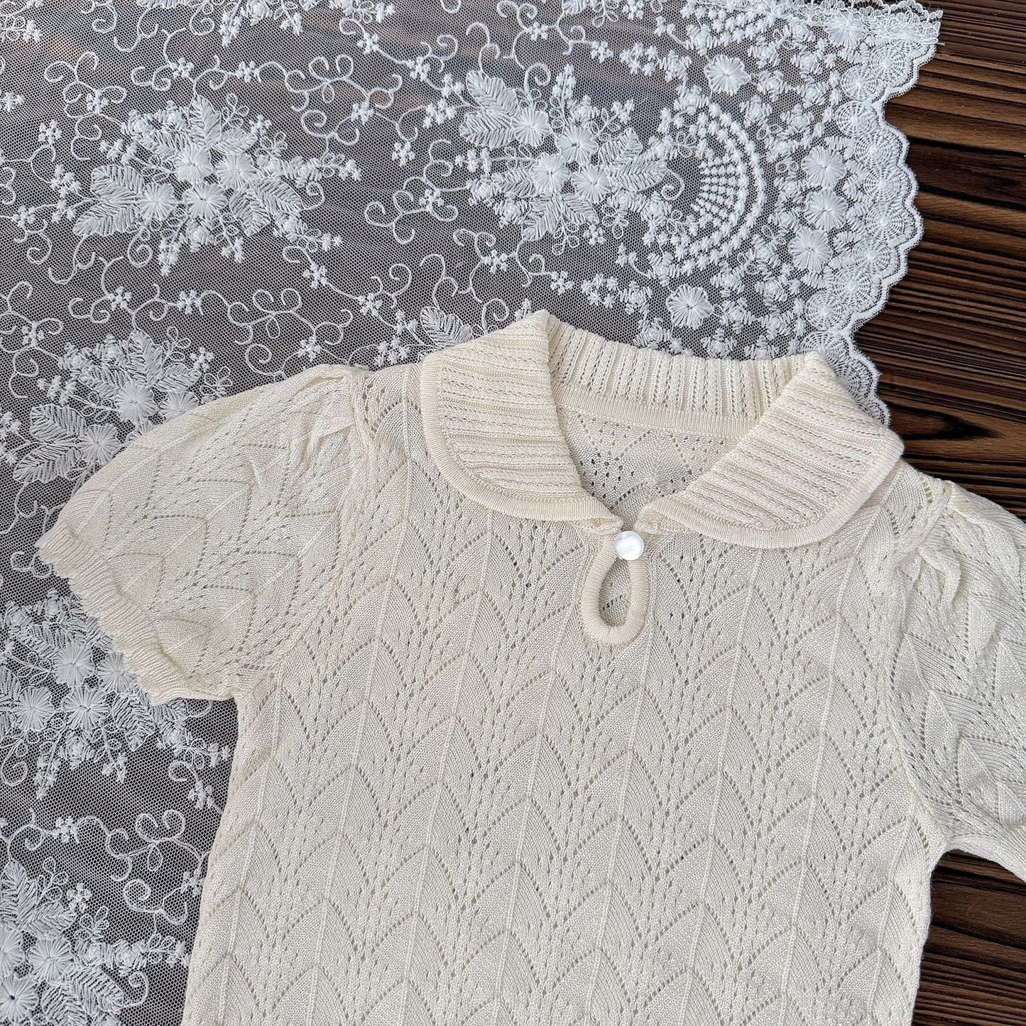 半袖シャツ・ブラウス レースニット半袖サマーセーター【mh0009570】