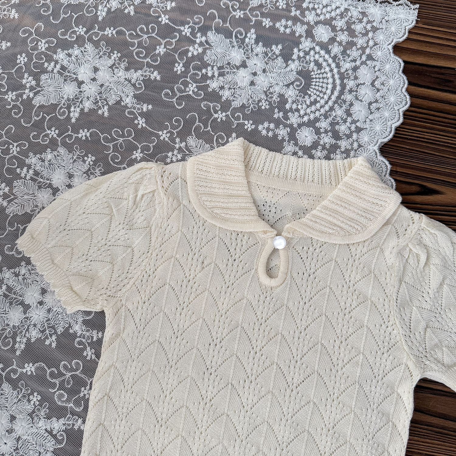 半袖シャツ・ブラウス レースニット半袖サマーセーター【mh0009570】