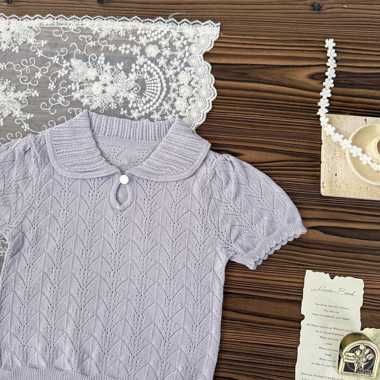 半袖シャツ・ブラウス レースニット半袖サマーセーター【mh0009570】