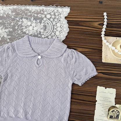 半袖シャツ・ブラウス レースニット半袖サマーセーター【mh0009570】