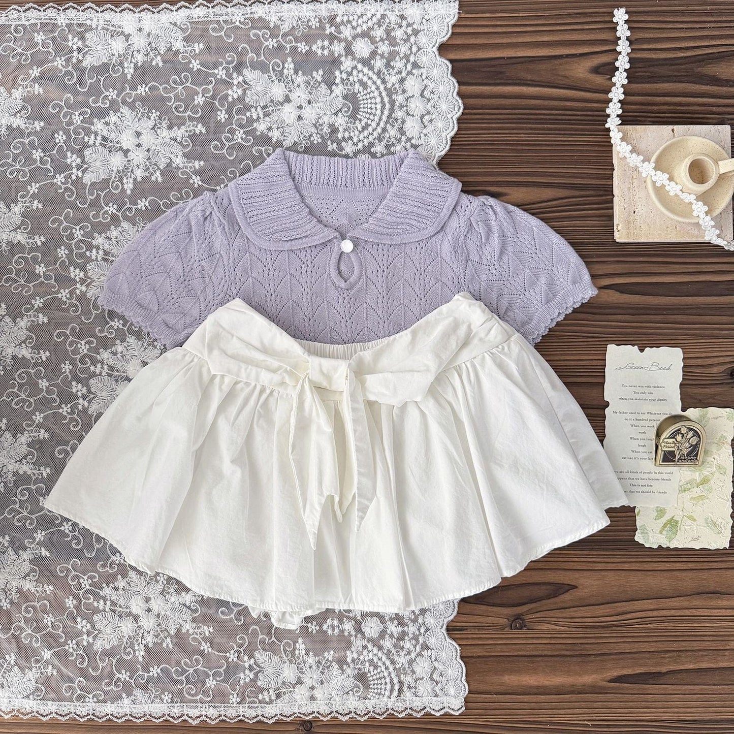 半袖シャツ・ブラウス レースニット半袖サマーセーター【mh0009570】