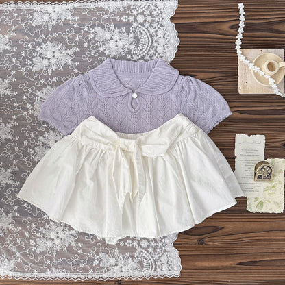 半袖シャツ・ブラウス レースニット半袖サマーセーター【mh0009570】