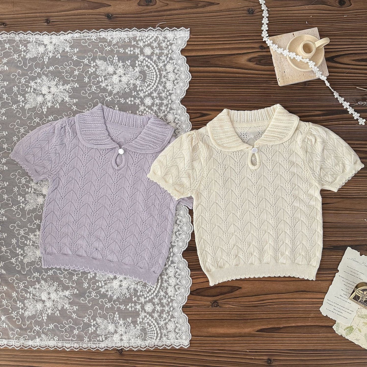 半袖シャツ・ブラウス レースニット半袖サマーセーター【mh0009570】