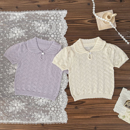 半袖シャツ・ブラウス レースニット半袖サマーセーター【mh0009570】