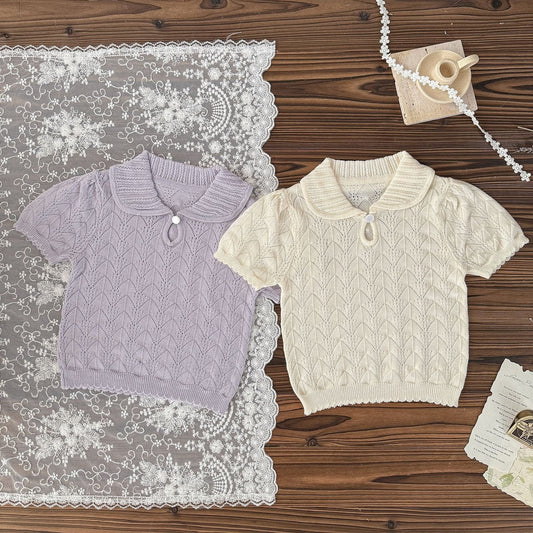 半袖シャツ・ブラウス レースニット半袖サマーセーター【mh0009570】