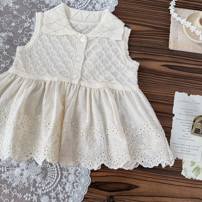 タンクトップ・キャミソール・ノースリーブトップス ペプラムレースノースリーブ襟付きトップス【mh0009572】