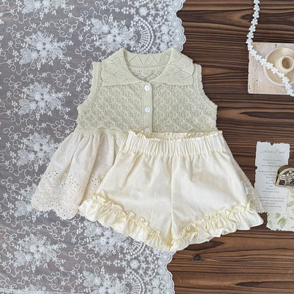 タンクトップ・キャミソール・ノースリーブトップス ペプラムレースノースリーブ襟付きトップス【mh0009572】