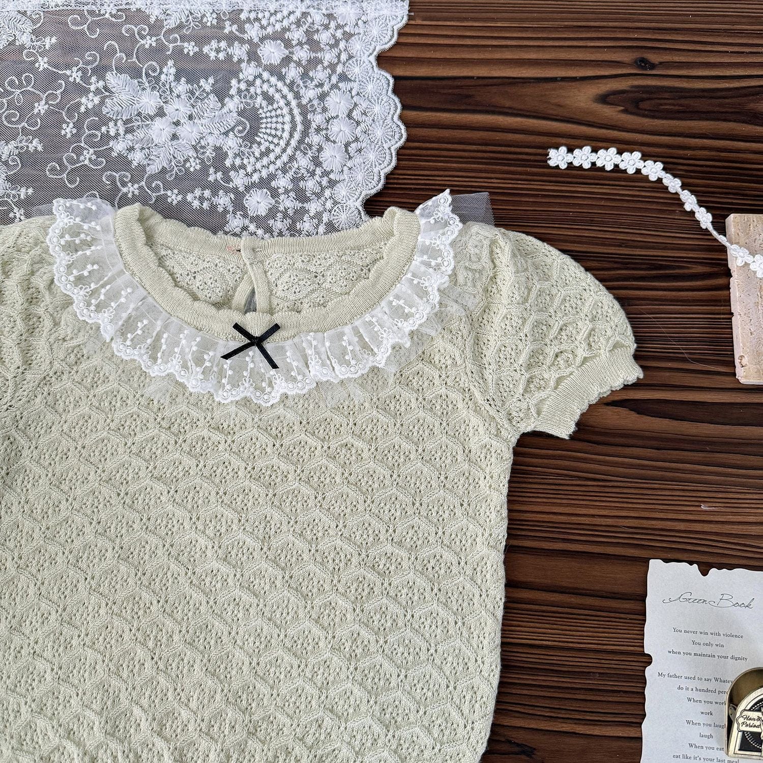 半袖シャツ・ブラウス リボンレース半袖ニットカットソー【mh0009573】