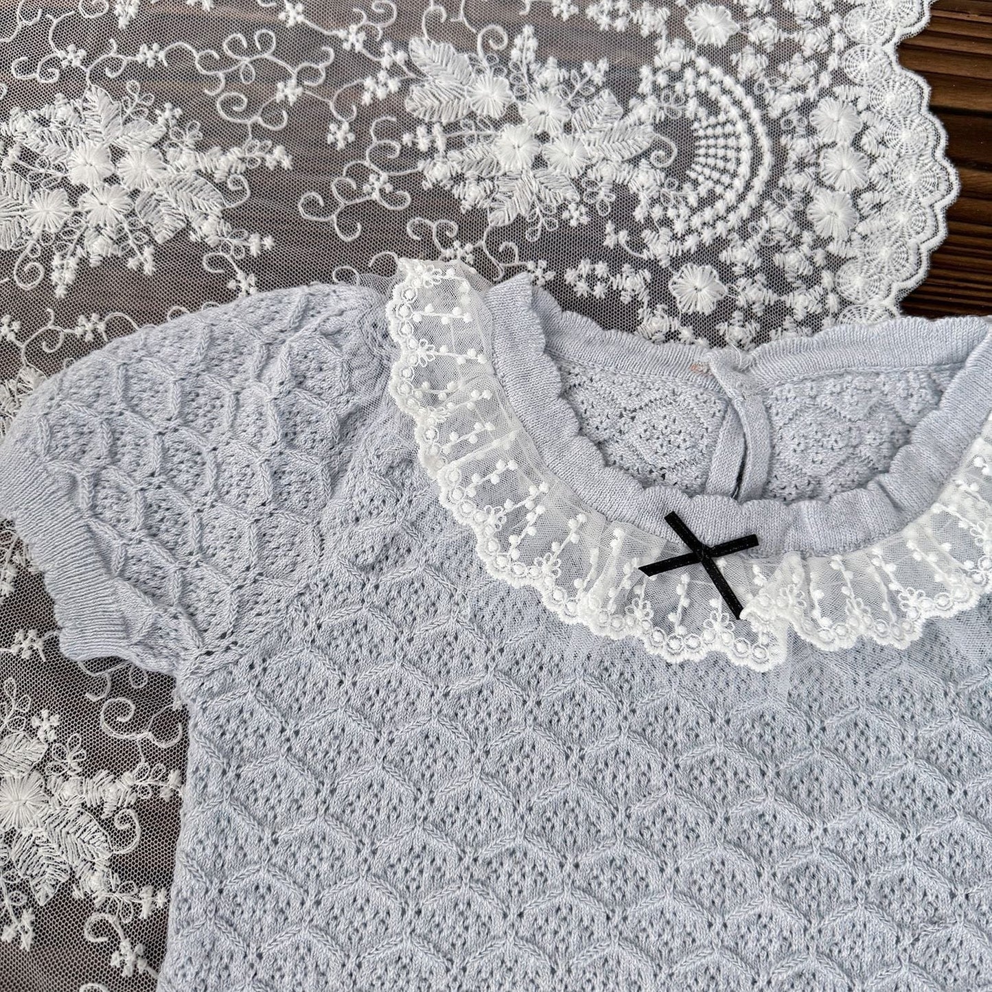 半袖シャツ・ブラウス リボンレース半袖ニットカットソー【mh0009573】