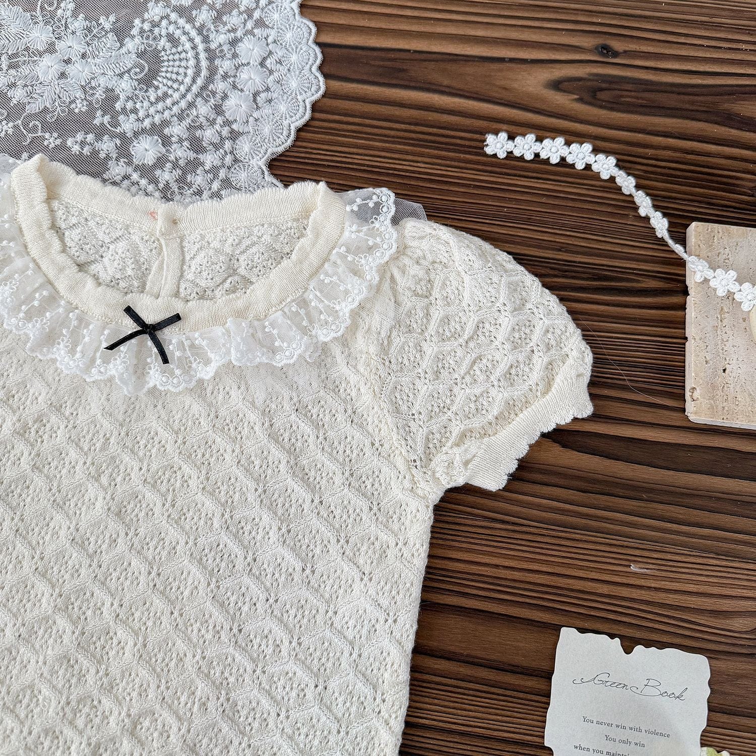 半袖シャツ・ブラウス リボンレース半袖ニットカットソー【mh0009573】