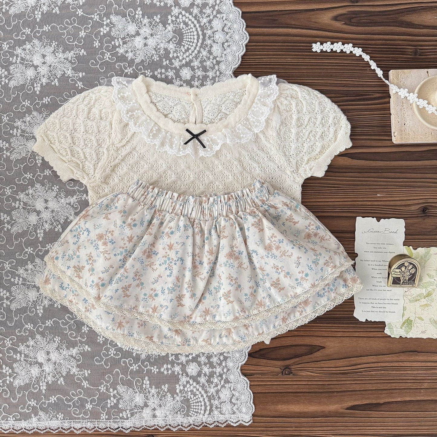 半袖シャツ・ブラウス リボンレース半袖ニットカットソー【mh0009573】