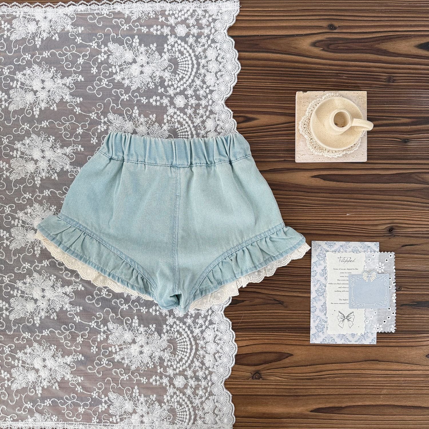 ハーフパンツ・ショートパンツ レースフリルデニムショートパンツ【mh0009787】