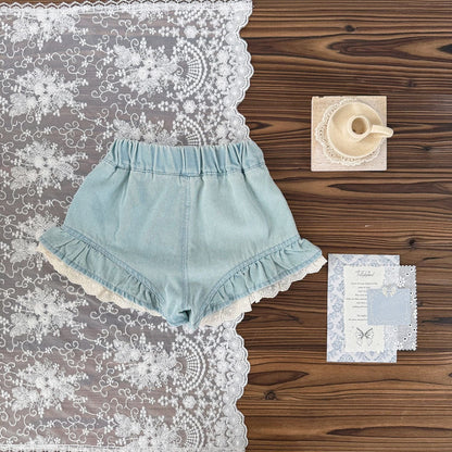 ハーフパンツ・ショートパンツ レースフリルデニムショートパンツ【mh0009787】