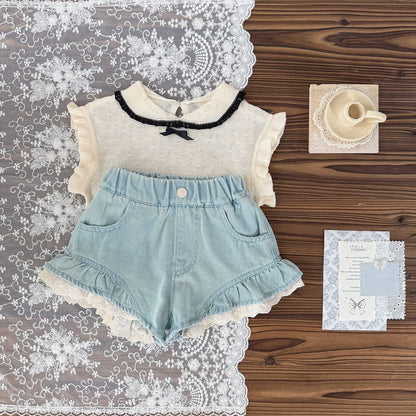 ハーフパンツ・ショートパンツ レースフリルデニムショートパンツ【mh0009787】