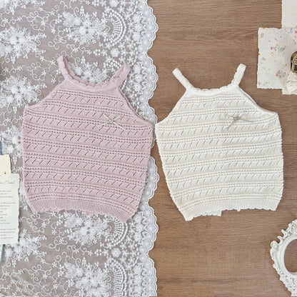 タンクトップ・キャミソール・ノースリーブトップス レースニットキャミソールタンクトップス【mh0009791】