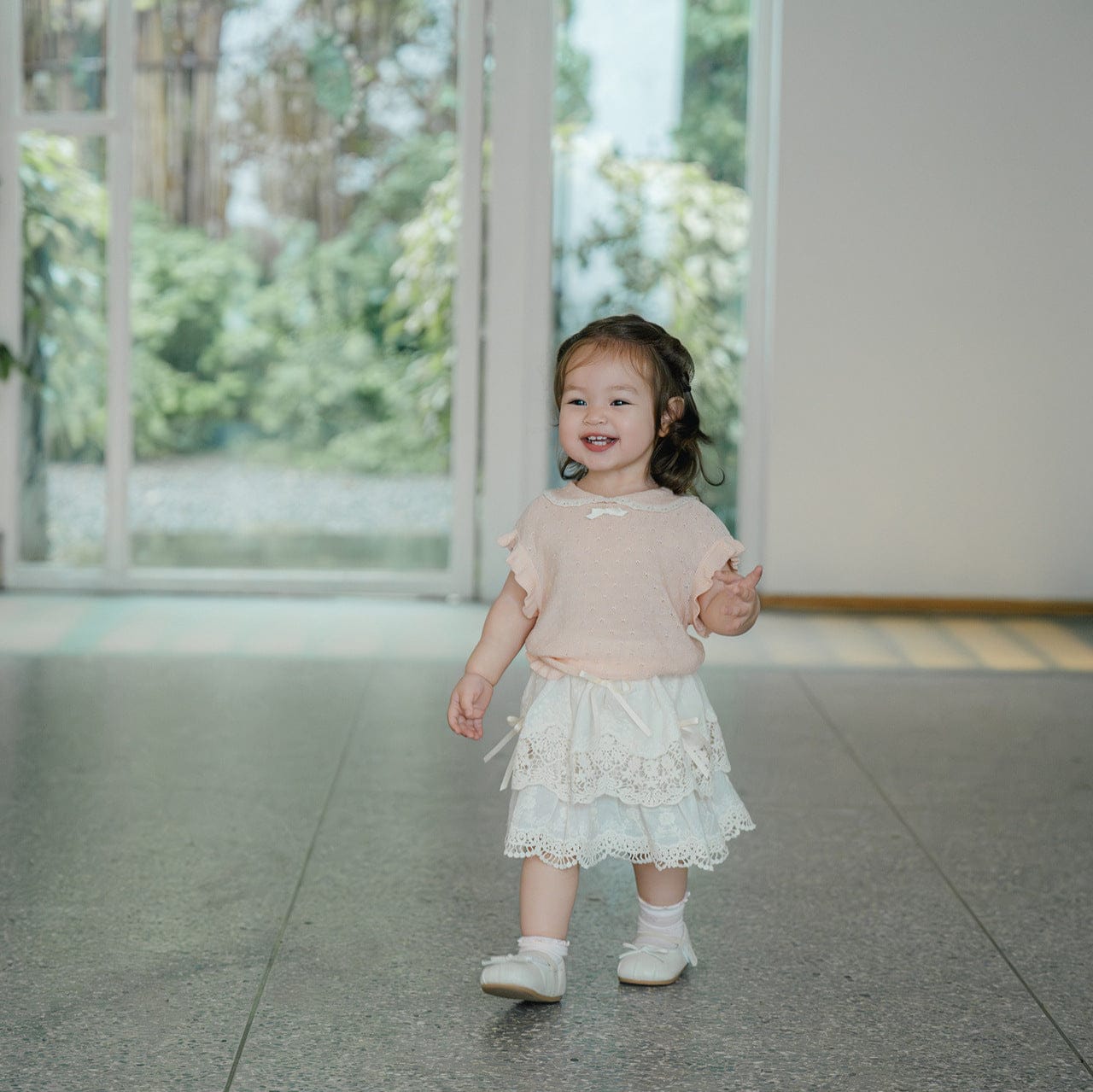 半袖シャツ・ブラウス レースニット襟付きフリルスリーブベストトップス【mh0009794】