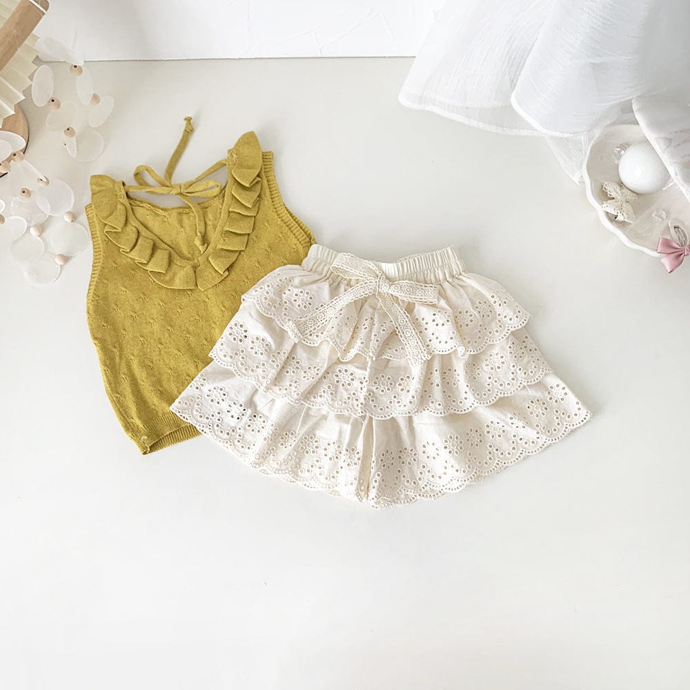 タンクトップ・キャミソール・ノースリーブトップス ラッフルフリル襟バックオープンノースリーブニットトップス【mh0009796】