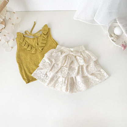 タンクトップ・キャミソール・ノースリーブトップス ラッフルフリル襟バックオープンノースリーブニットトップス【mh0009796】