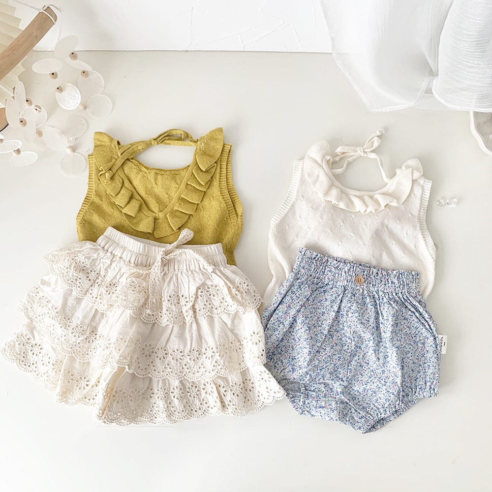 タンクトップ・キャミソール・ノースリーブトップス ラッフルフリル襟バックオープンノースリーブニットトップス【mh0009796】