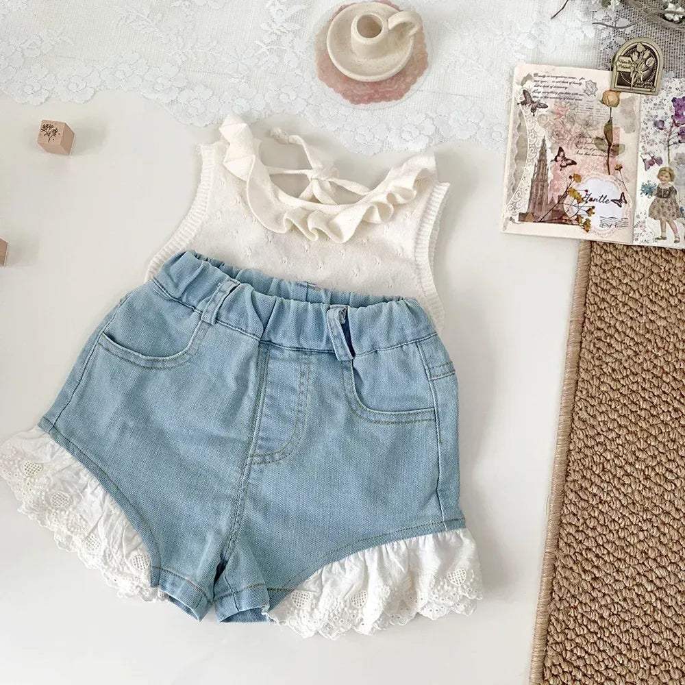 タンクトップ・キャミソール・ノースリーブトップス ラッフルフリル襟バックオープンノースリーブニットトップス【mh0009797】