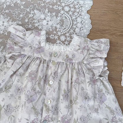 タンクトップ・キャミソール・ノースリーブトップス フラワープリントショルダーフリルブラウス【mh0010421】