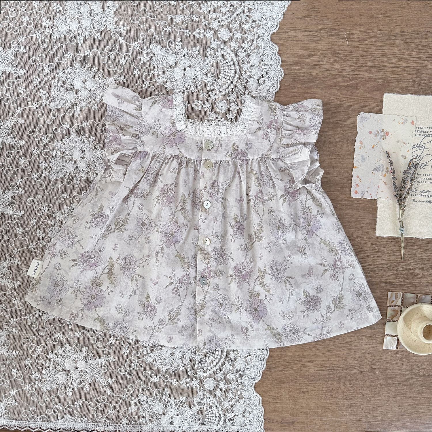 タンクトップ・キャミソール・ノースリーブトップス フラワープリントショルダーフリルブラウス【mh0010421】