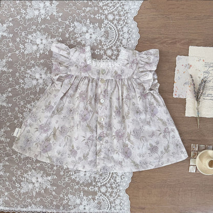 タンクトップ・キャミソール・ノースリーブトップス フラワープリントショルダーフリルブラウス【mh0010421】