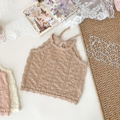 タンクトップ・キャミソール・ノースリーブトップス レースニットガーリータンクトップ【mh0010422】