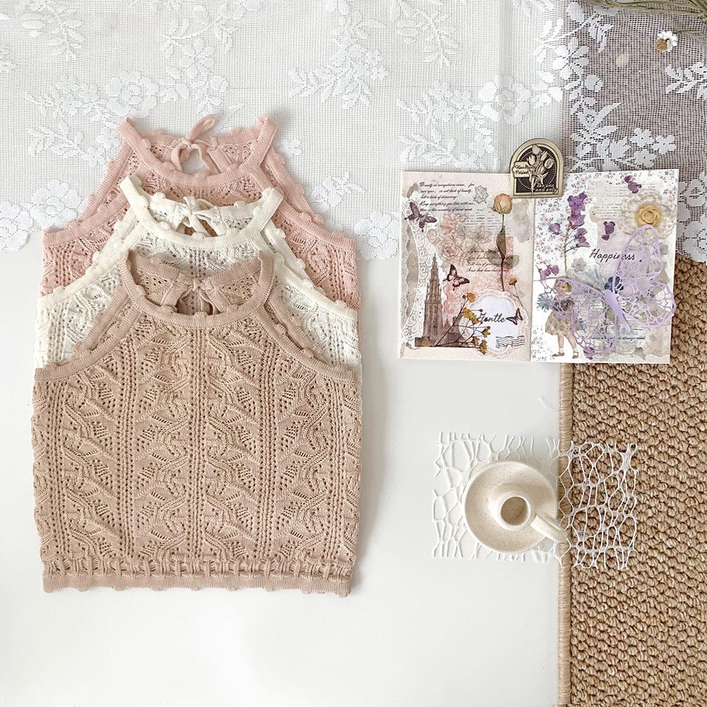 タンクトップ・キャミソール・ノースリーブトップス レースニットガーリータンクトップ【mh0010422】