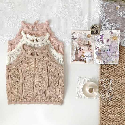 タンクトップ・キャミソール・ノースリーブトップス レースニットガーリータンクトップ【mh0010422】