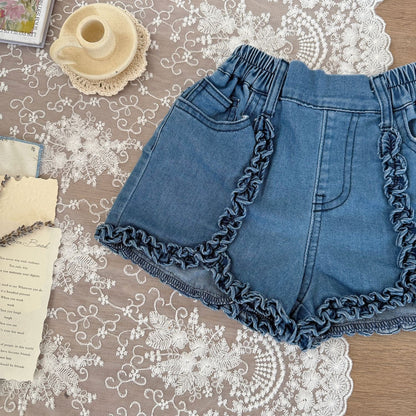 ハーフパンツ・ショートパンツ フリルエッジデニムショートパンツ【mh0010427】