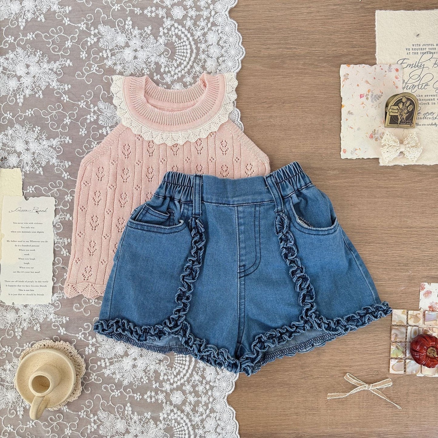 ハーフパンツ・ショートパンツ フリルエッジデニムショートパンツ【mh0010427】