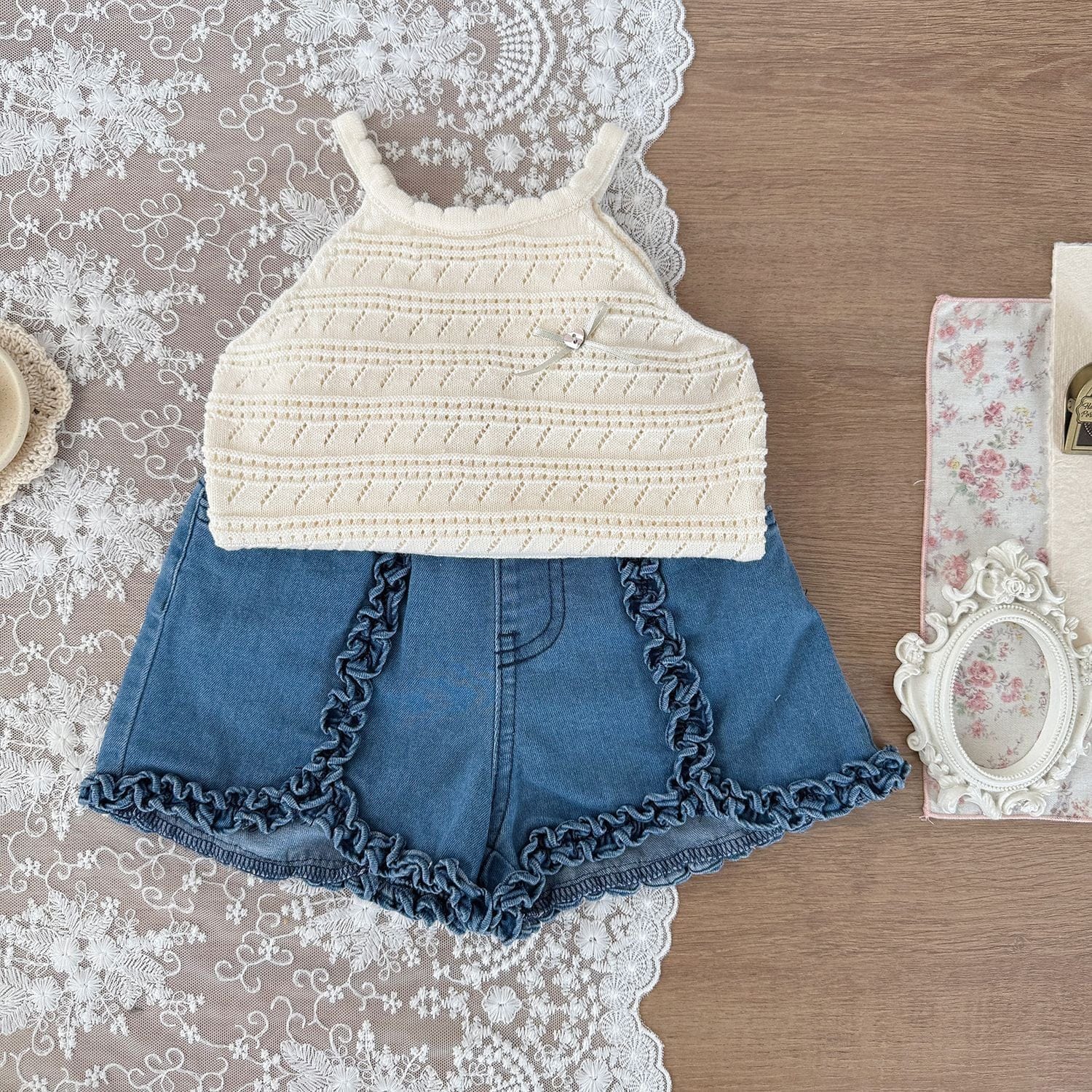 ハーフパンツ・ショートパンツ フリルエッジデニムショートパンツ【mh0010427】