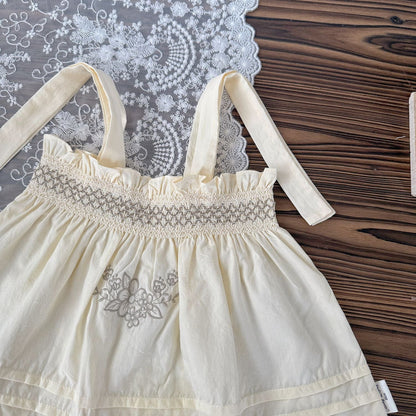 タンクトップ・キャミソール・ノースリーブトップス 刺繍ステッチリボンショルダーチュニックブラウス【mh0010429】