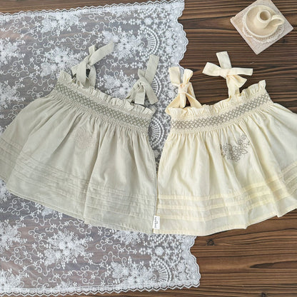 タンクトップ・キャミソール・ノースリーブトップス 刺繍ステッチリボンショルダーチュニックブラウス【mh0010429】