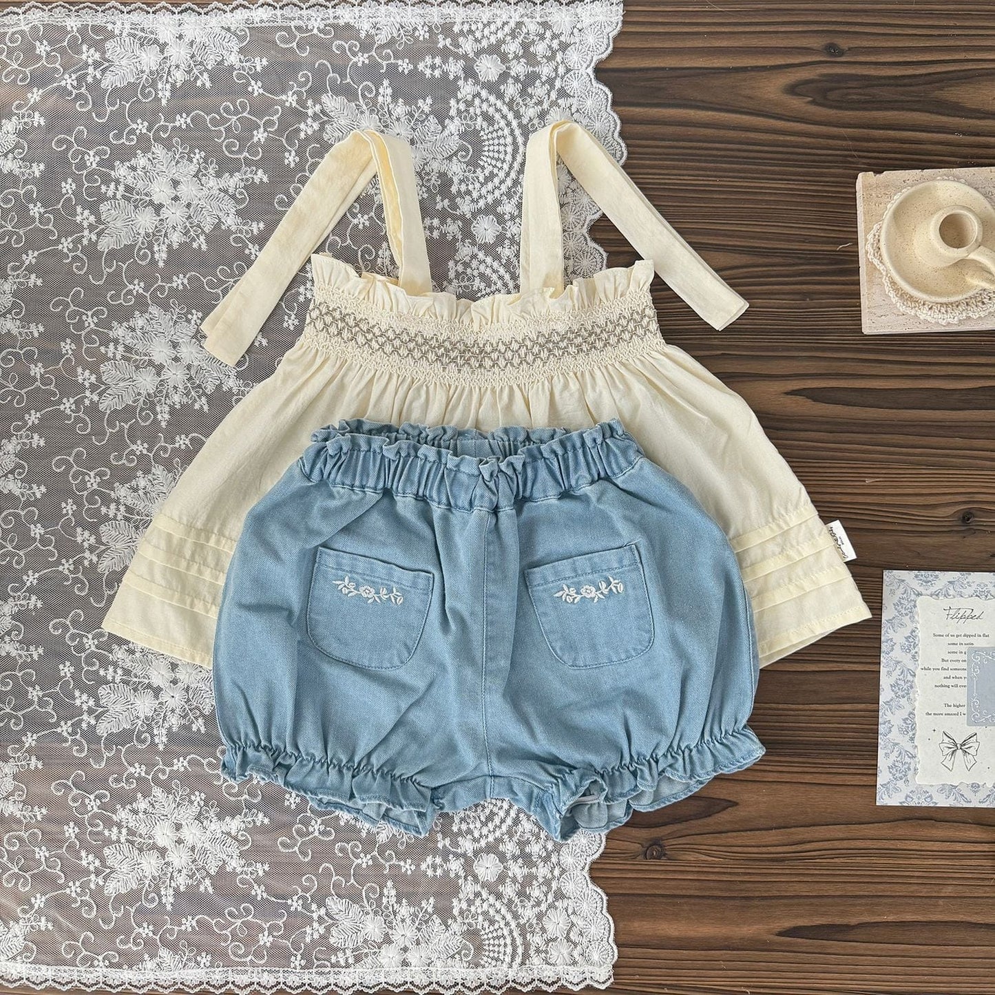 タンクトップ・キャミソール・ノースリーブトップス 刺繍ステッチリボンショルダーチュニックブラウス【mh0010429】