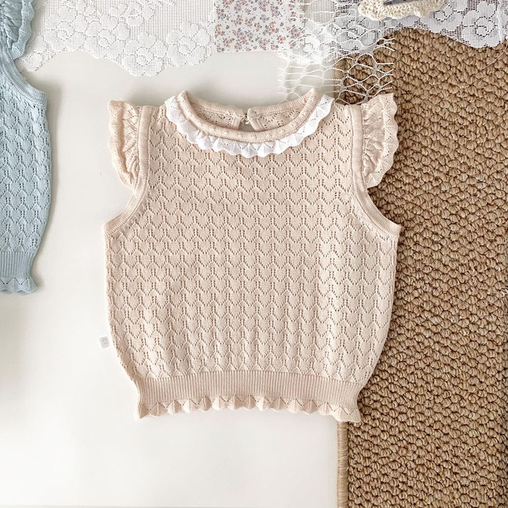 タンクトップ・キャミソール・ノースリーブトップス キャップスリーブサマーニットブラウス【mh0010430】