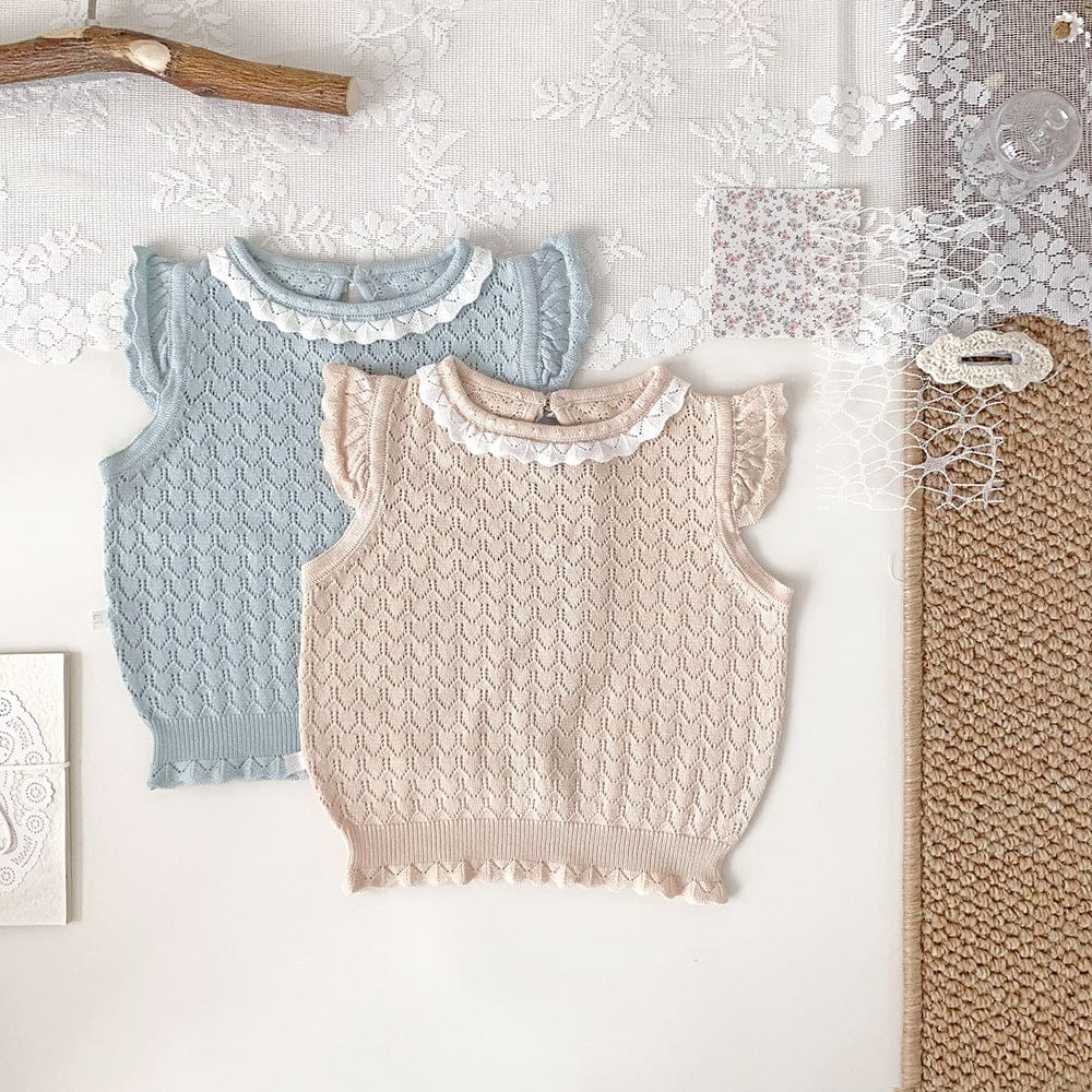 タンクトップ・キャミソール・ノースリーブトップス キャップスリーブサマーニットブラウス【mh0010430】