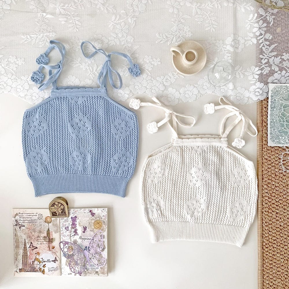 タンクトップ・キャミソール・ノースリーブトップス いちご刺繍キャミソールニットトップス【mh0010432】