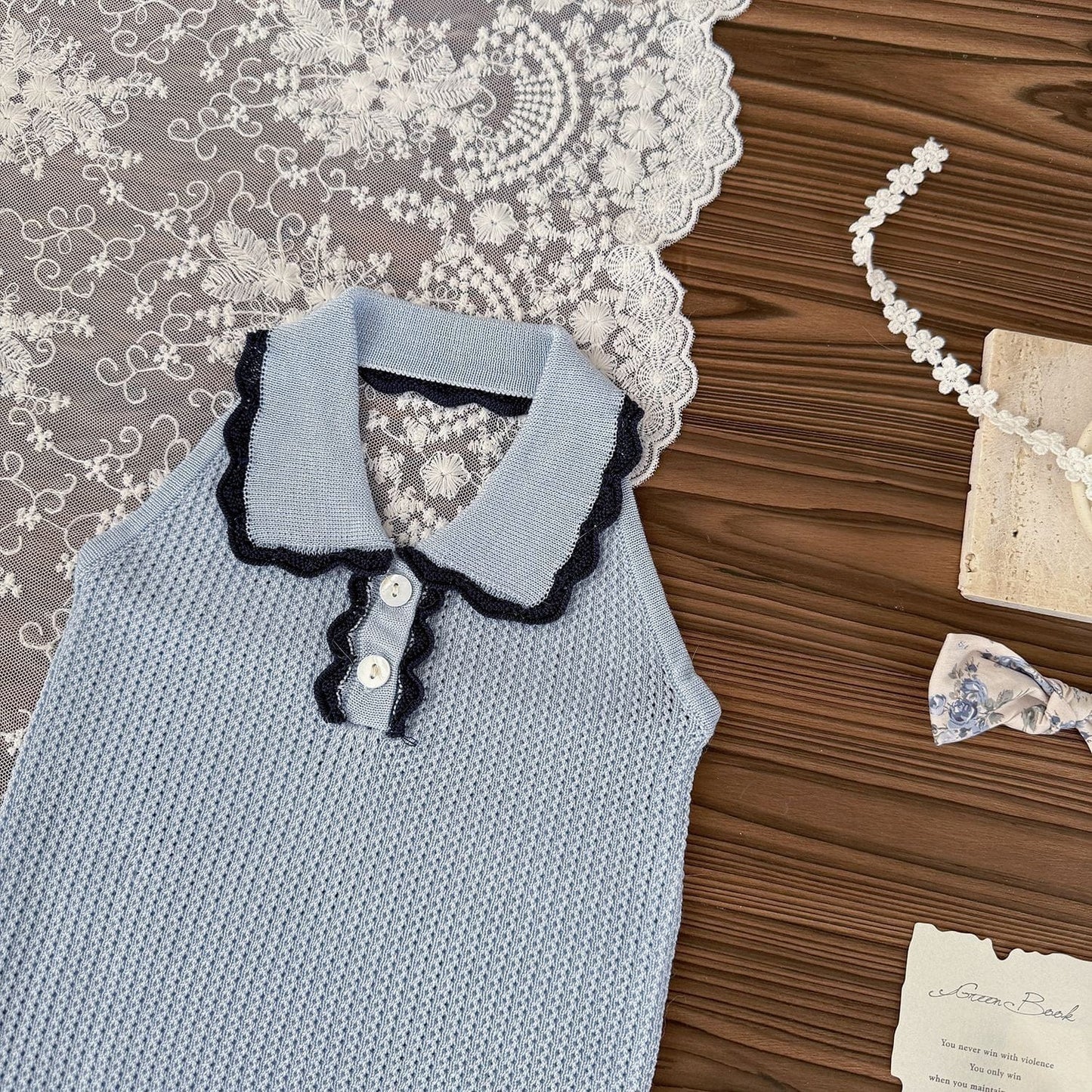 タンクトップ・キャミソール・ノースリーブトップス 襟付きホルターネックニットトップス【mh0010433】