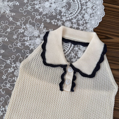 タンクトップ・キャミソール・ノースリーブトップス 襟付きホルターネックニットトップス【mh0010433】