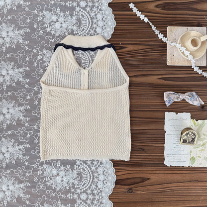 タンクトップ・キャミソール・ノースリーブトップス 襟付きホルターネックニットトップス【mh0010433】